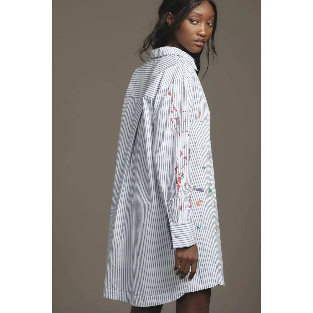 Anthropologie Pilcro Paint Splatter Shirt Dress Striped Artistic Preppy Boho NWT - Picture 3 of 16